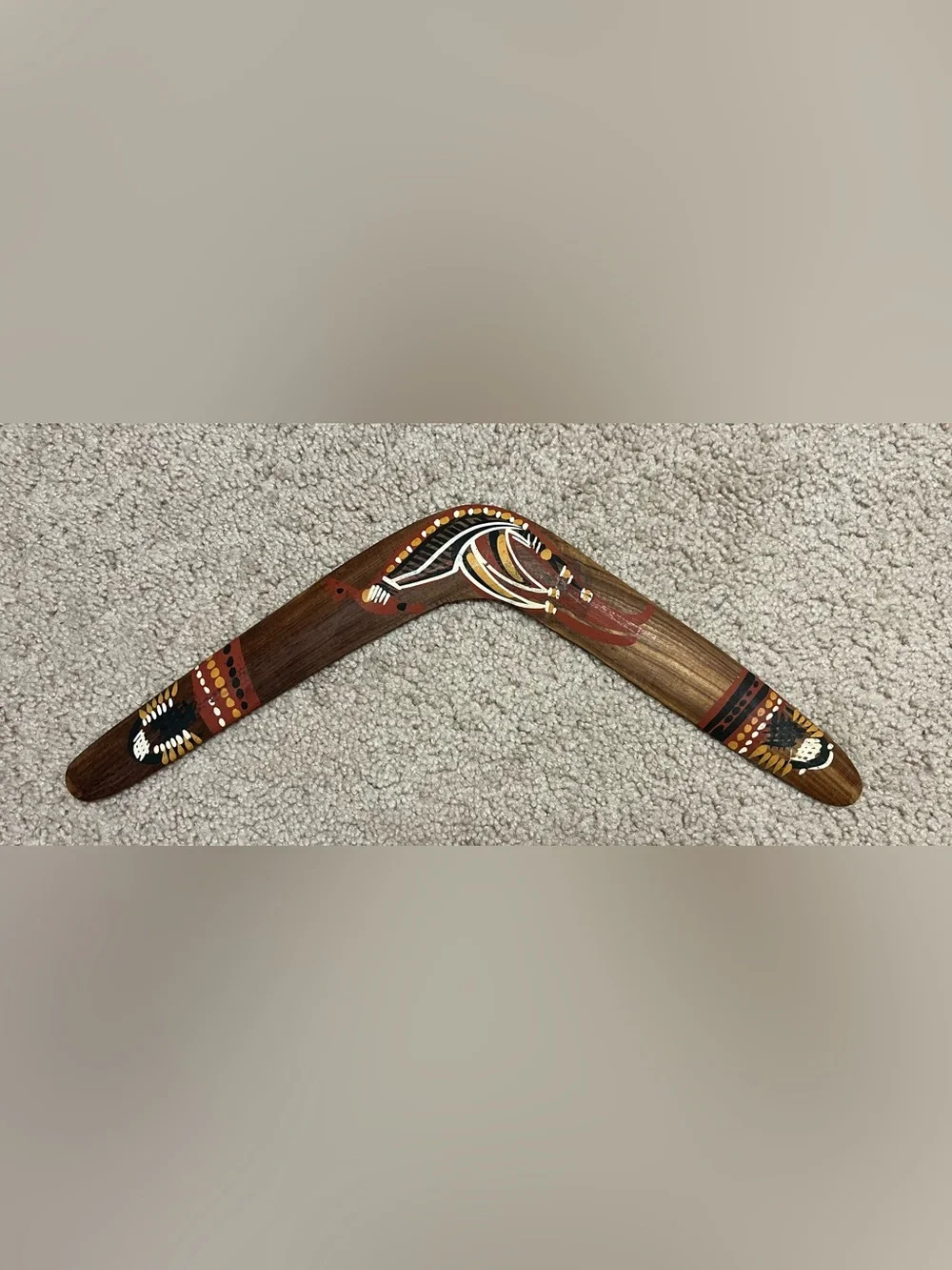 Vintage Queensland Aboriginal Creations Wooden Boomerang Hand-Painted Kangaroo